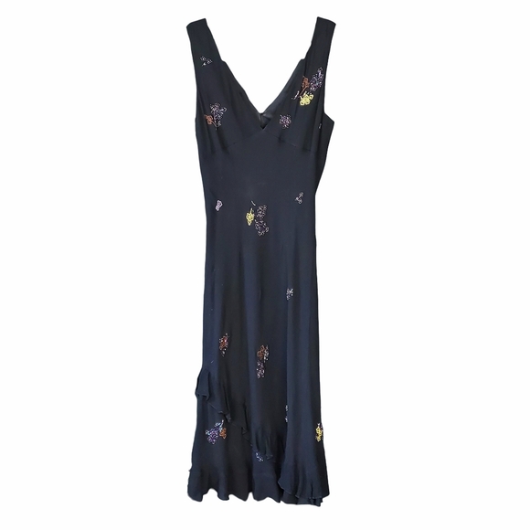 Y2k Sue Wong Silk Fairycore Beaded Bias Cut Midi Dress Vintage - Size 6